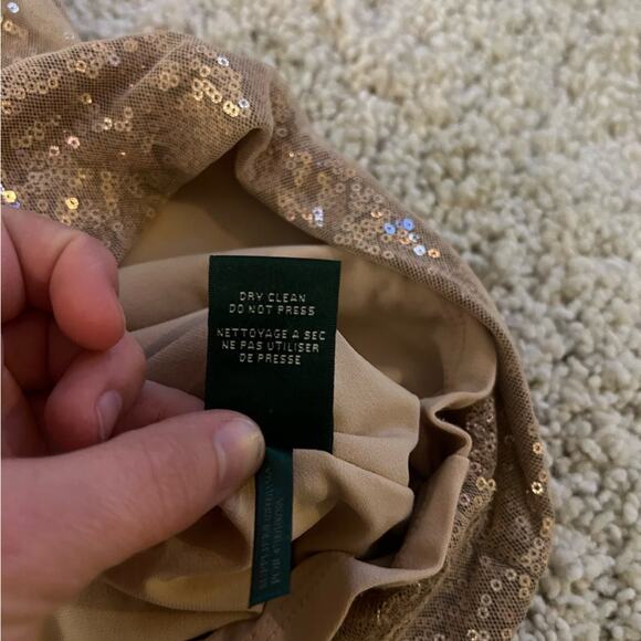 Lauren Ralph Lauren Evening Gold Sequin Mesh Shoulders Mini Dress - Picture 8 of 10